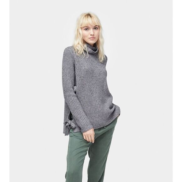 Ugg Ceanne Sweater Size S Gray Wool Blend Turtleneck Oversized Knit Side Tie - Picture 1 of 6